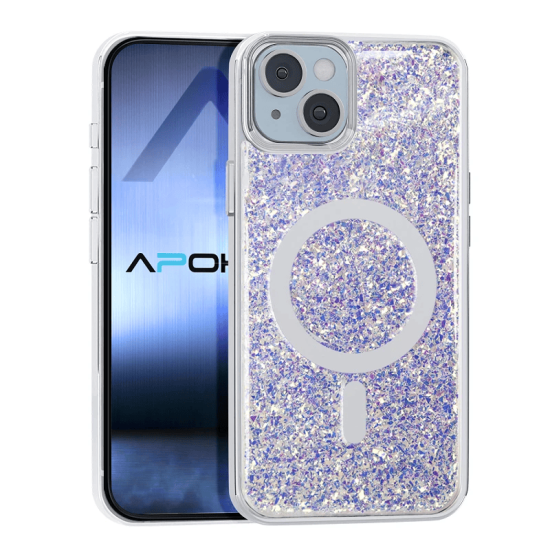 Magnetic Case With Glitter Design Apokin For Apple iPhone 16 Pro Max Purple